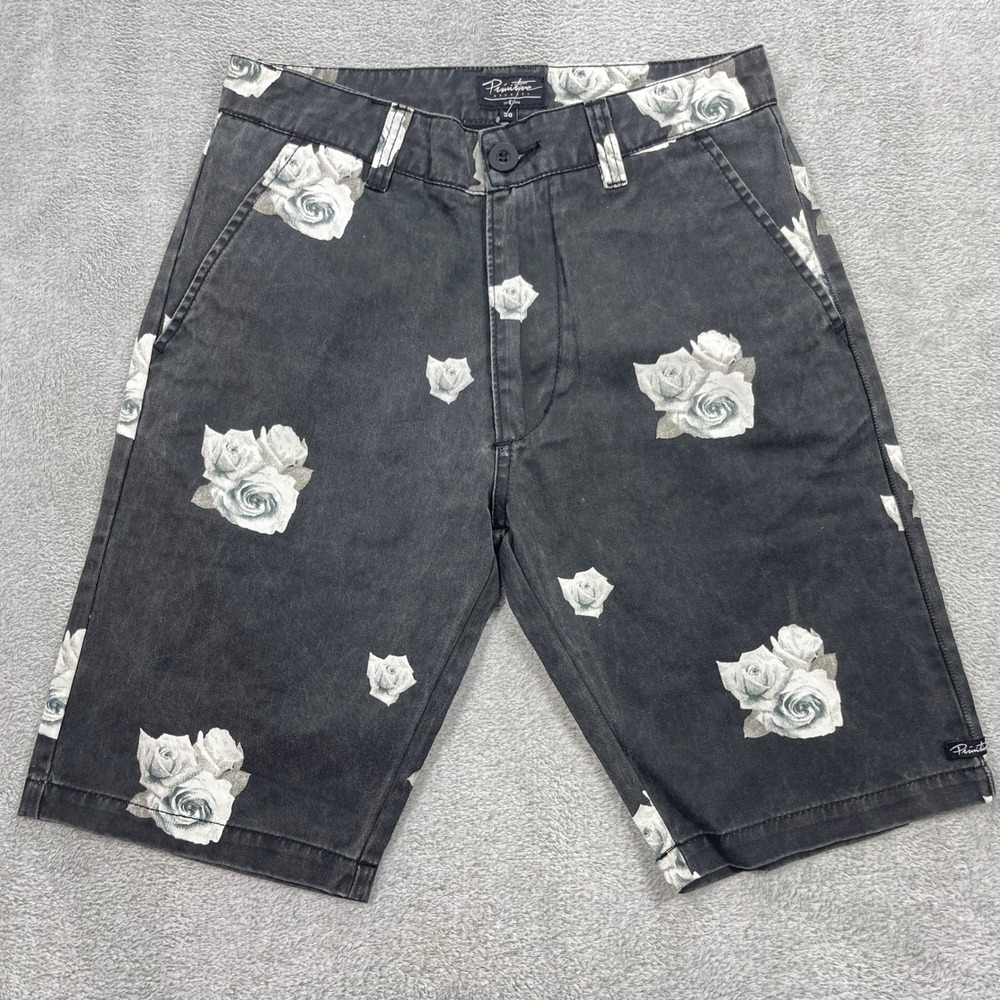 Primitive Apparel Shorts Mens 30 Black Rose Print Chino Skate Casual Floral
